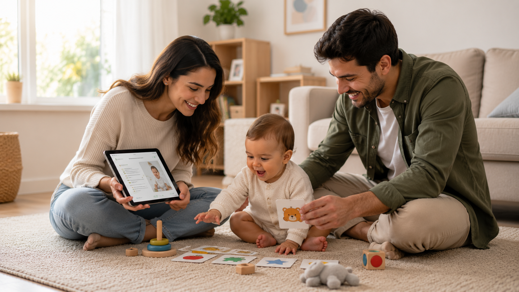 Familia usando el Sistema Mi Bebé 360° con su bebé
